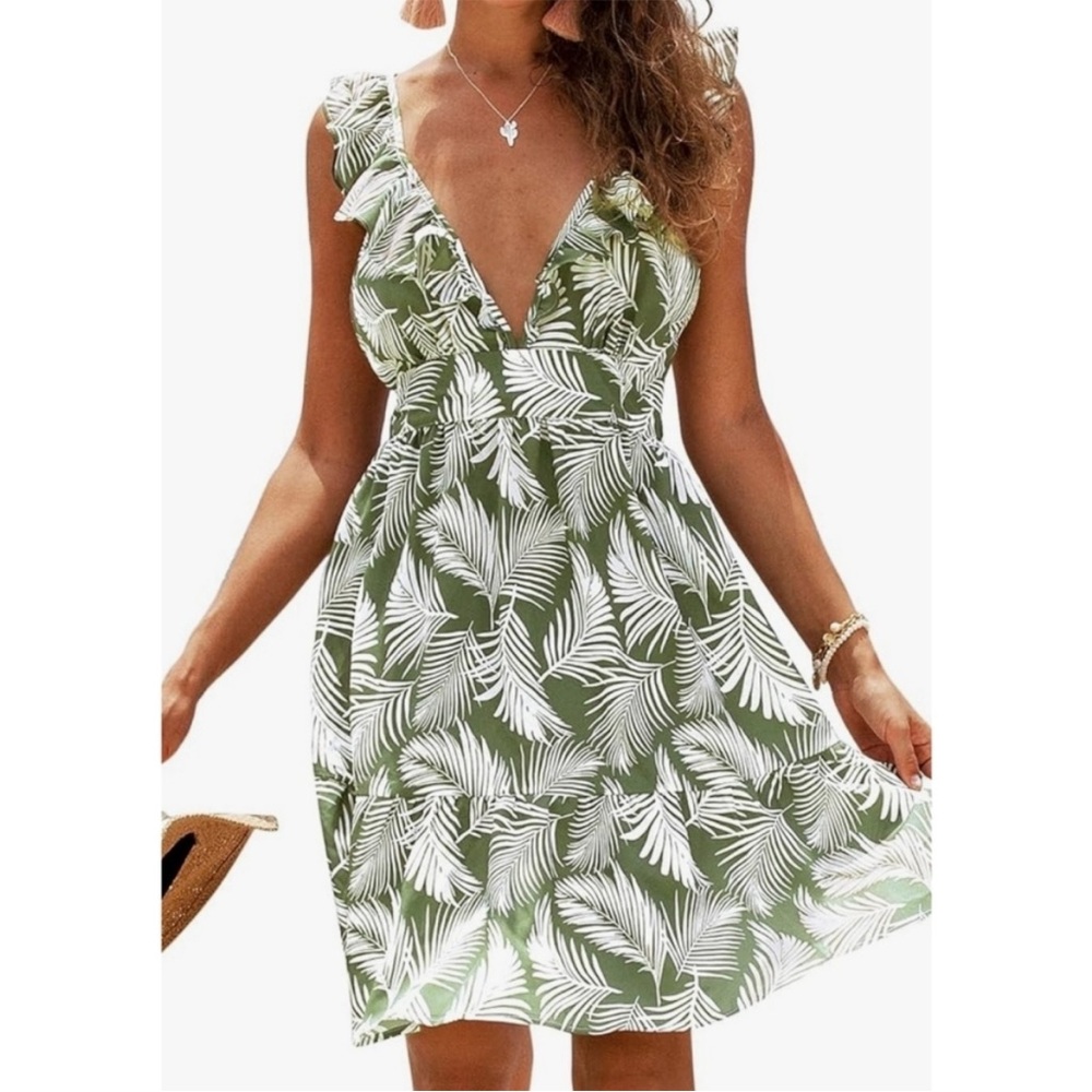 Cupshe, Green Palm Leaf Print Women's Dress